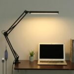 NYRWANA LED Study Lamp – Adjustable Arm Desk Light with Clamp, 3 Color Modes & 10-Level Dimmer, Flicker-Free Eye Care Lighting for Students, Home & Office (Black)