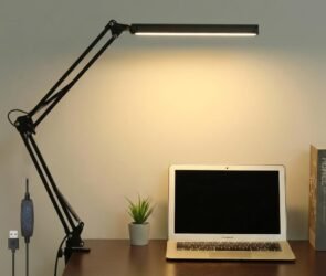 NYRWANA LED Study Lamp – Adjustable Arm Desk Light with Clamp, 3 Color Modes & 10-Level Dimmer, Flicker-Free Eye Care Lighting for Students, Home & Office (Black)